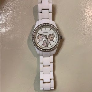 White fossil watch with rhinestones